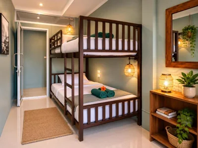 Double Room — House Of Happiness Hostel With Rooftop 7 min by walk from Pier